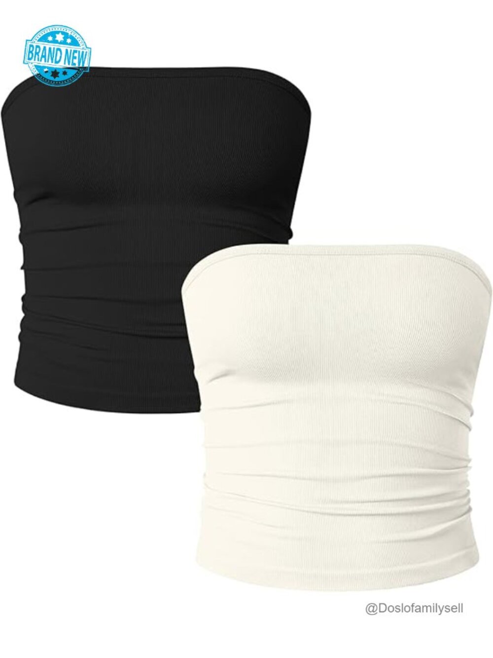 2 Pack Strapless Tube Tops Basic Sleeveless Stretch Crop Tops
